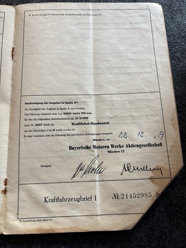 Fahrzeugbrief pkw 1959 - fahrzeugbrief,